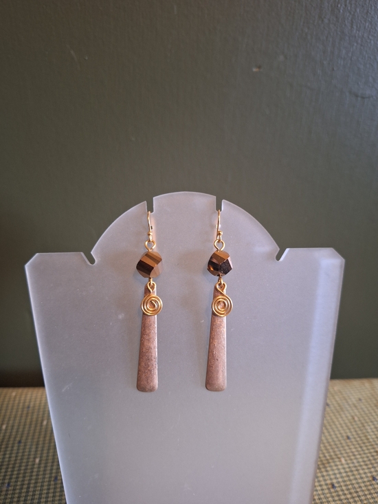 Handmade Jewelry - 🌸 5 For $20 Handcrafted Brown Stone Drop Earrings with Gold Accents